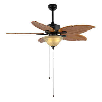 Poinciana 52" Coastal Bohemian Iron/Wood Palm Leaf LED Ceiling Fan with Pull Chain - JONATHAN Y